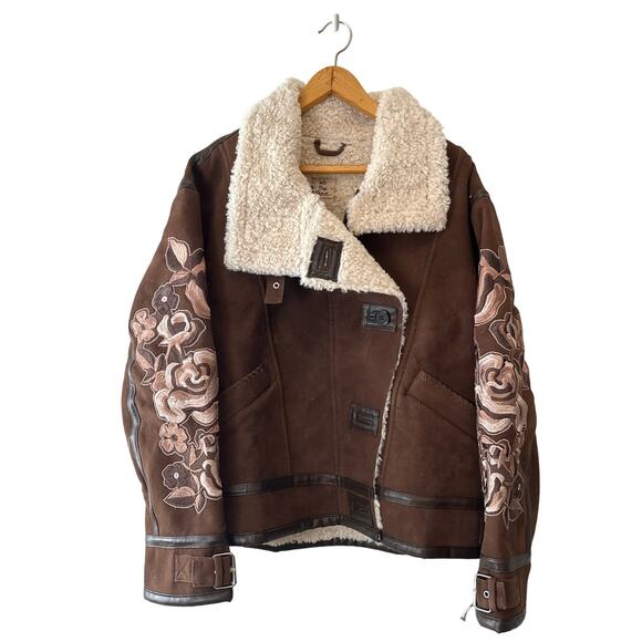 Free People NWT We The Free Andies Embroidered Vegan Leather Moto Jacket Size L - Picture 4 of 13